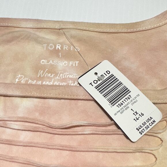 Torrid 1X 14 / 16 Pink Tie Dye Radiate Love Punk Slash Tattoo Tee T Shirt NWT - Picture 5 of 10